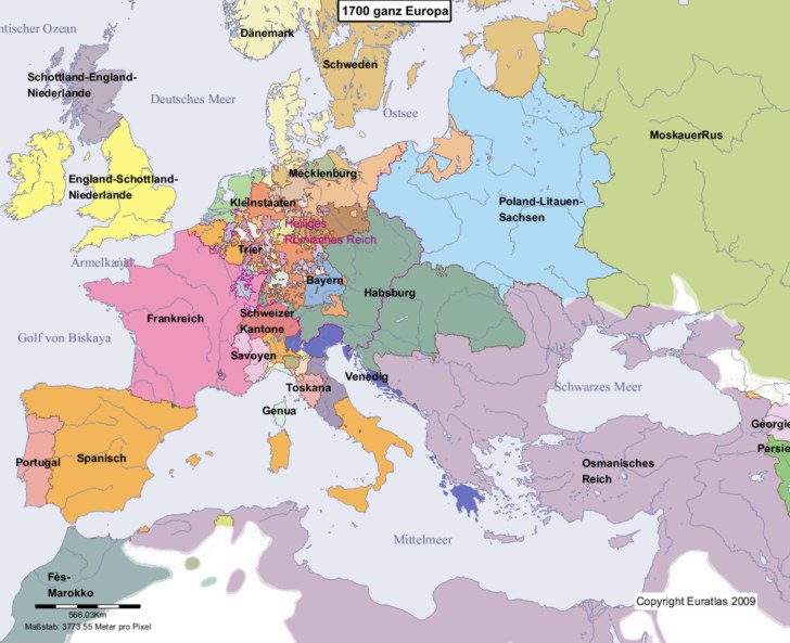 Karte Europas im Jahre 1700