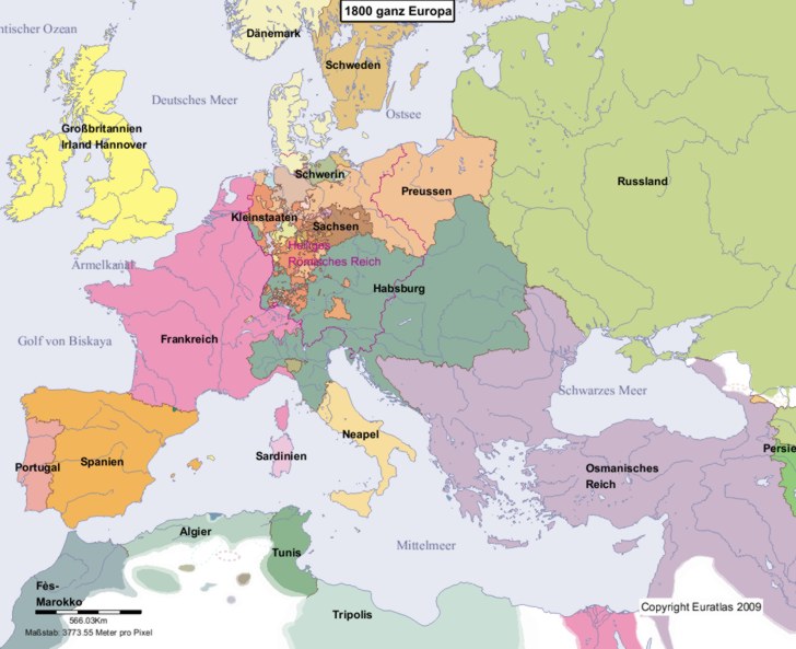 Karte Europas im Jahre 1800