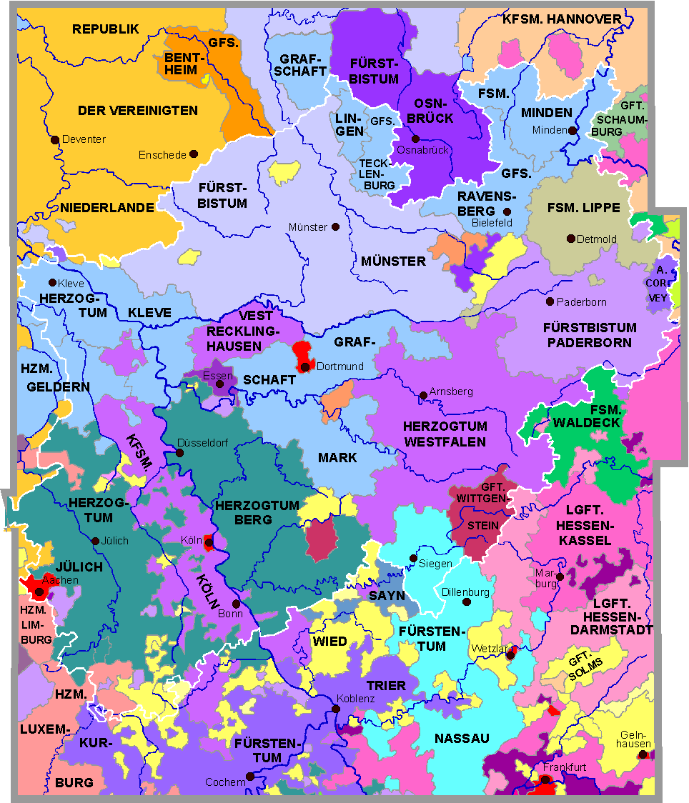 Interaktive Karte Nordrhein-Westfalen - die Territorien um 1789