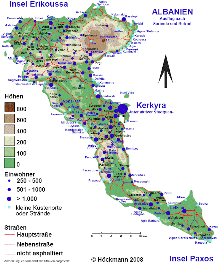 interaktive Korfu-Karte - anklicken und zuden Bildern der gewnschten Region gelangen